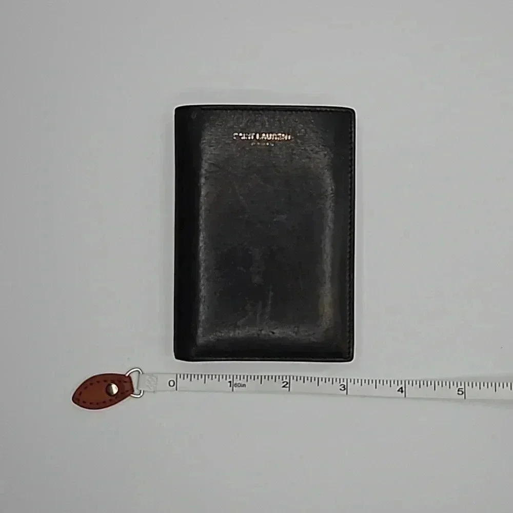 Saint Laurent Paris Credit Card Wallet Black Embossed Leather